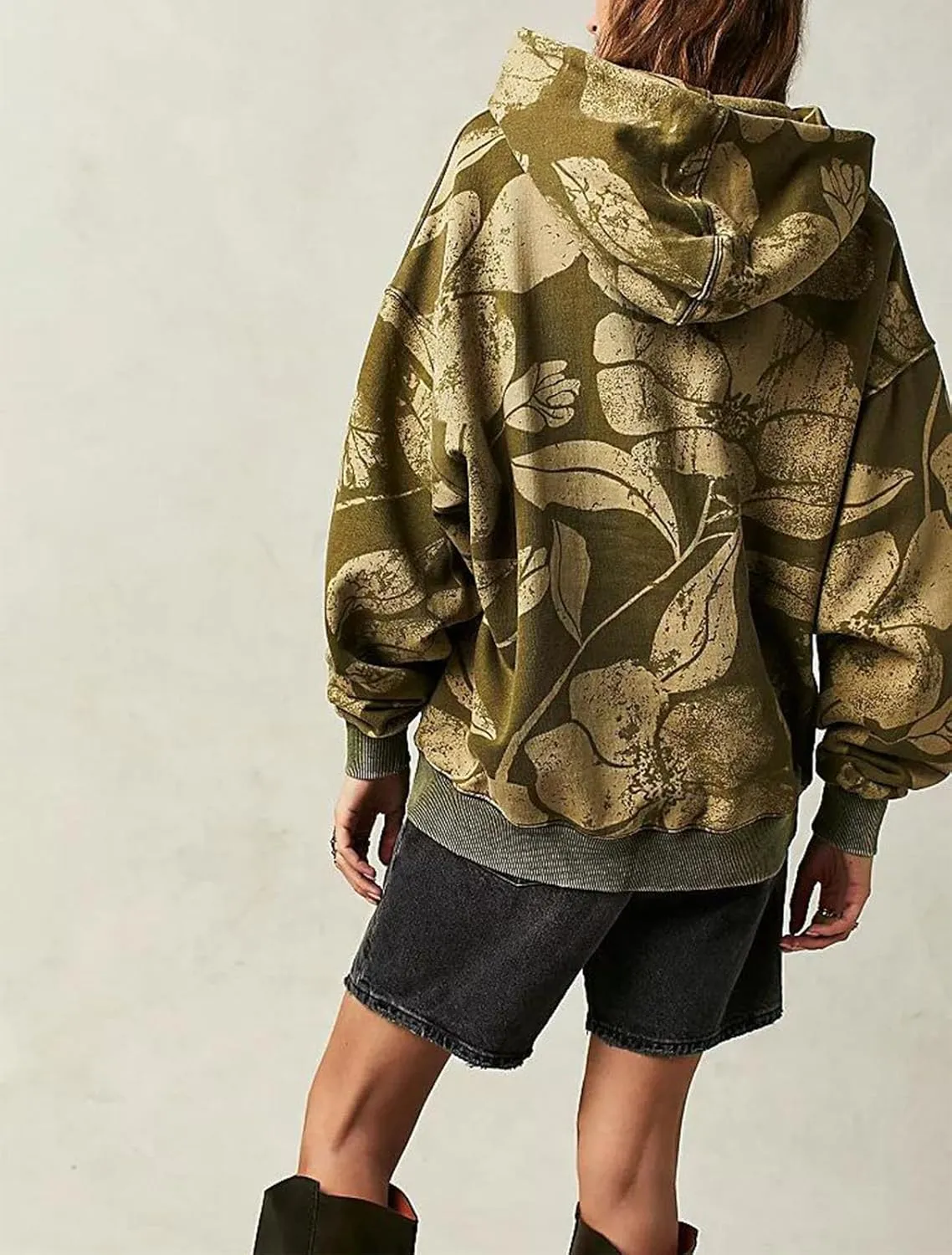 Yuemengxuan Women Y2k Graphic Hoodies Preppy Oversized Sweatshirt Long Sleeve Drawstring Pullover Tops Floral Fall Hoodie