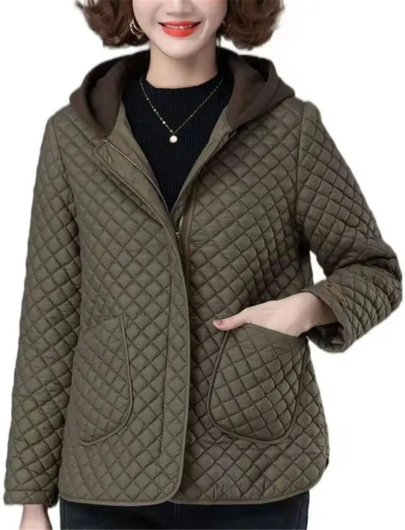 Zadaos Lightweight Cotton-Padded Coat Women Autumn Winter Cotton Coat Hooded Jacket Loose Plaid Parkas Outwear