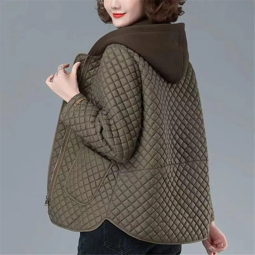 Zadaos Lightweight Cotton-Padded Coat Women Autumn Winter Cotton Coat Hooded Jacket Loose Plaid Parkas Outwear