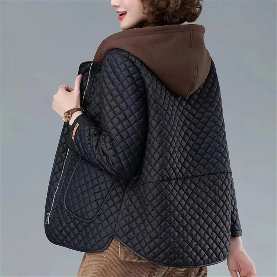Zadaos Lightweight Cotton-Padded Coat Women Autumn Winter Cotton Coat Hooded Jacket Loose Plaid Parkas Outwear