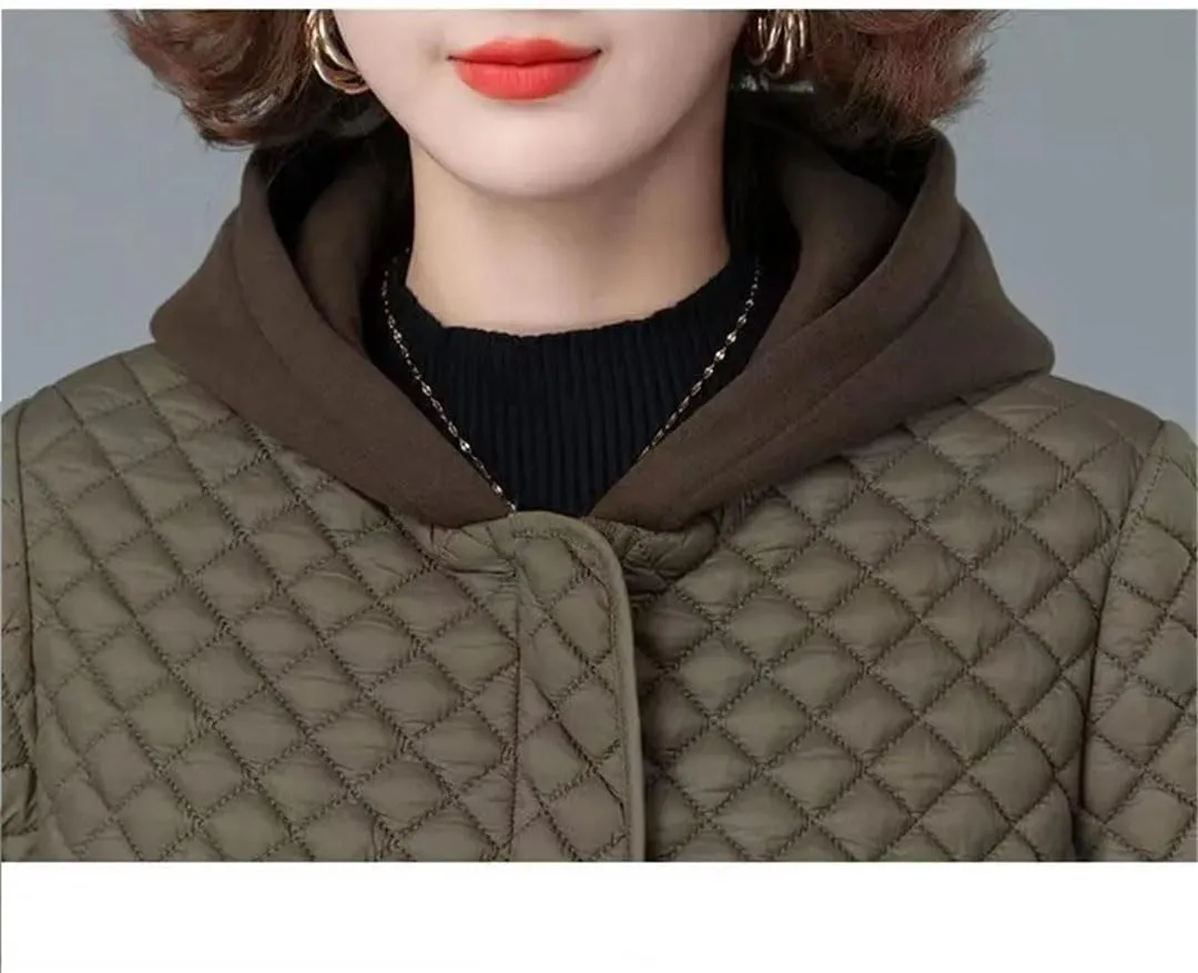 Zadaos Lightweight Cotton-Padded Coat Women Autumn Winter Cotton Coat Hooded Jacket Loose Plaid Parkas Outwear