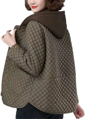 Zadaos Lightweight Cotton-Padded Coat Women Autumn Winter Cotton Coat Hooded Jacket Loose Plaid Parkas Outwear