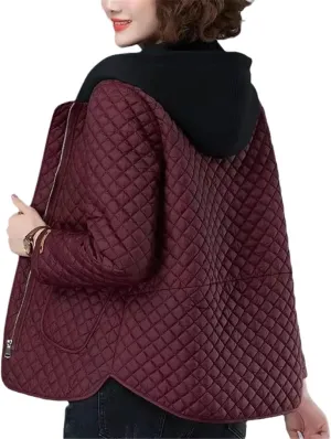 Zadaos Lightweight Cotton-Padded Coat Women Autumn Winter Cotton Coat Hooded Jacket Loose Plaid Parkas Outwear