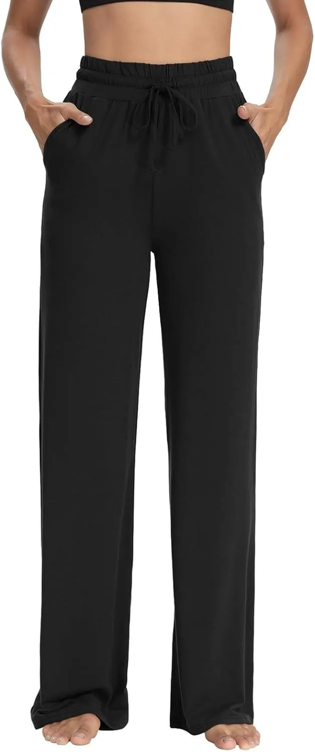 ZEFOTIM Wide Leg Pants Woman Drawstring High Waisted Trousers Solid Color Business Pants with Pocket