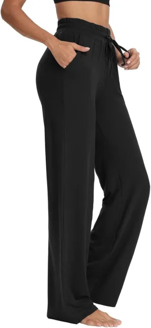 ZEFOTIM Wide Leg Pants Woman Drawstring High Waisted Trousers Solid Color Business Pants with Pocket