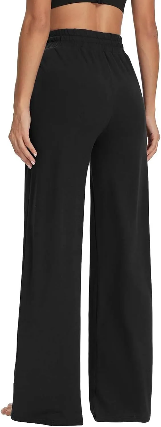 ZEFOTIM Wide Leg Pants Woman Drawstring High Waisted Trousers Solid Color Business Pants with Pocket