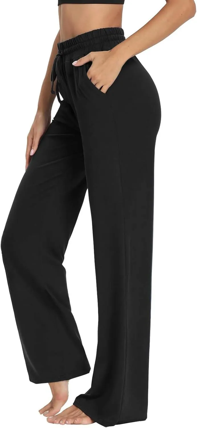 ZEFOTIM Wide Leg Pants Woman Drawstring High Waisted Trousers Solid Color Business Pants with Pocket