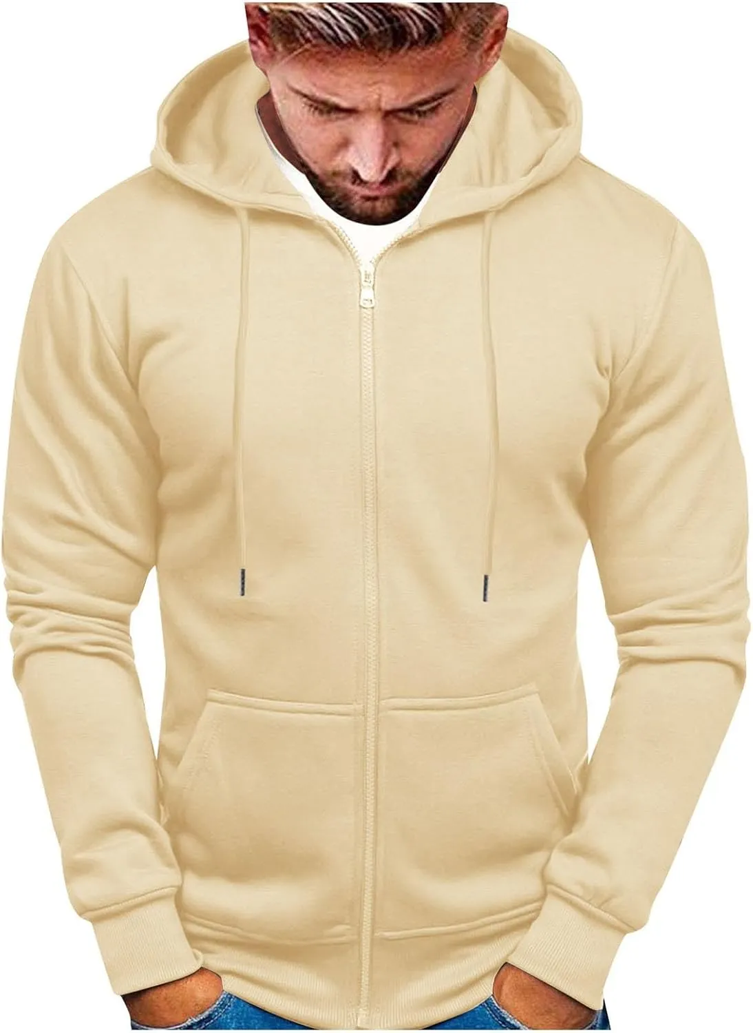 Zip Up Hoodie Men Mens Full Zip Casual Pullover Hoodies Fall Winter Work Sweatshirt Long Sleeve Drawstring Hoodies