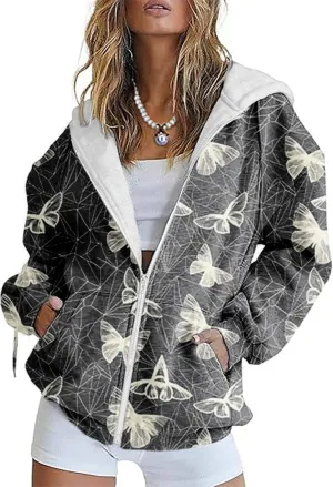 Zip Up Hoodie Women Butterfly Graphic Hoodies Long Sleeve Oversized Y2K Sweatshirts Cute jackets Plus Size for Girls