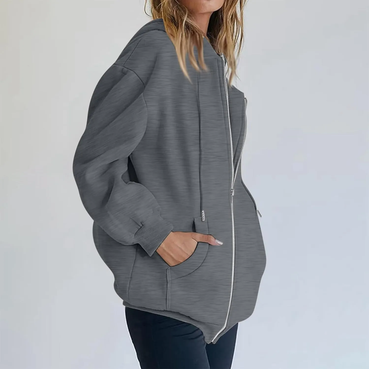 Zip Up Hoodie Women Fleece Lined Long Sleeve Oversized Sweatshirt Cute Hoodies Y2K Trendy Fall Jackets with Pockets