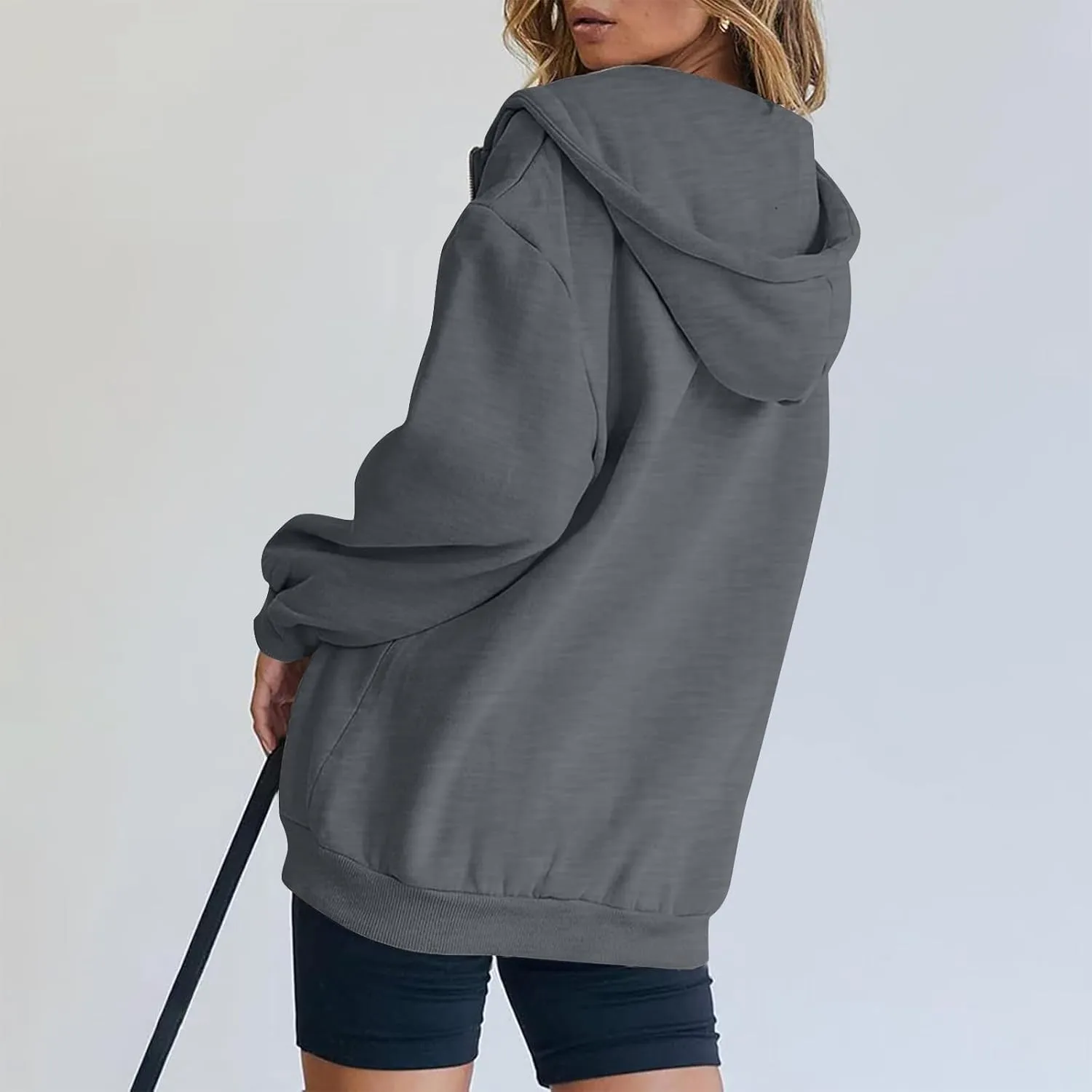 Zip Up Hoodie Women Fleece Lined Long Sleeve Oversized Sweatshirt Cute Hoodies Y2K Trendy Fall Jackets with Pockets