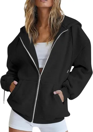 Zip Up Hoodie Women Fleece Lined Long Sleeve Oversized Sweatshirt Cute Hoodies Y2K Trendy Fall Jackets with Pockets