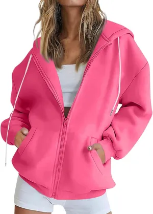 Zip Up Hoodie Women Fleece Lined Long Sleeve Oversized Sweatshirt Cute Hoodies Y2K Trendy Fall Jackets with Pockets