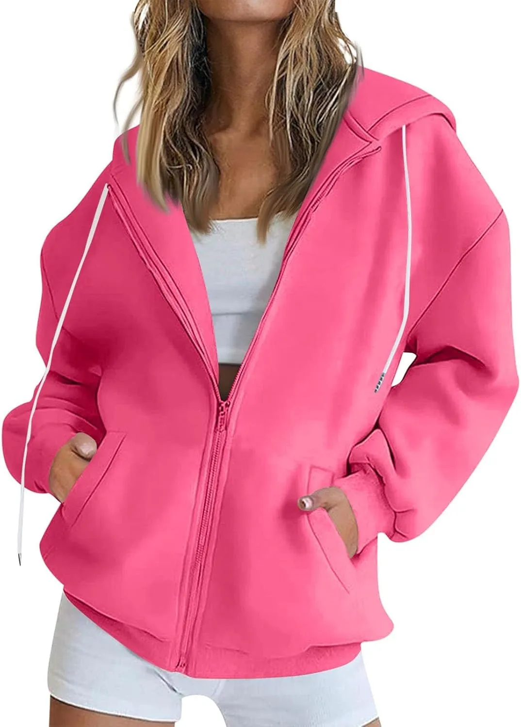Zip Up Hoodie Women Fleece Lined Long Sleeve Oversized Sweatshirt Cute Hoodies Y2K Trendy Fall Jackets with Pockets
