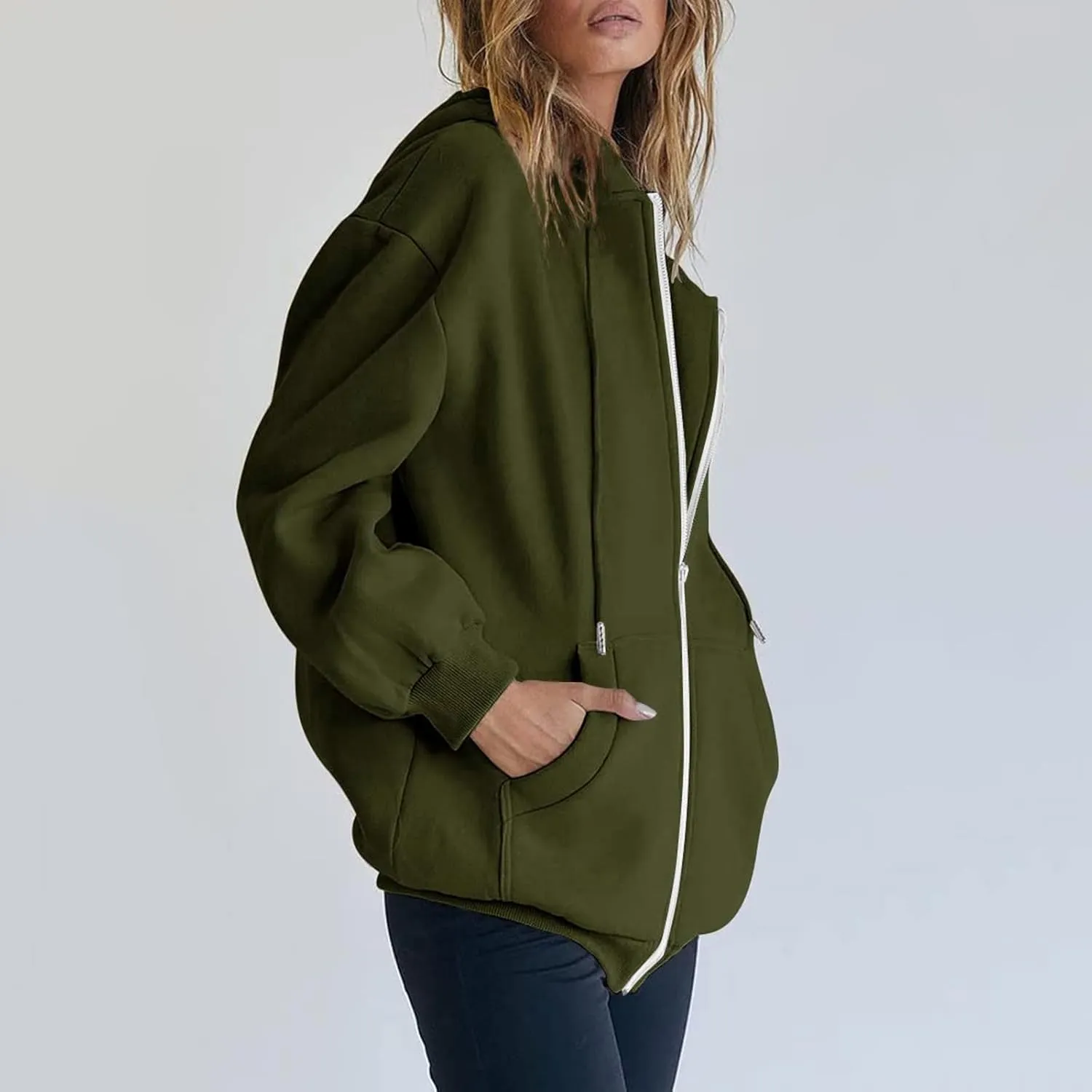Zip Up Hoodies for Women Oversized Long Sleeve Sweatshirts Casual Y2K Fashion Jackets with Pockets 2024 Fall