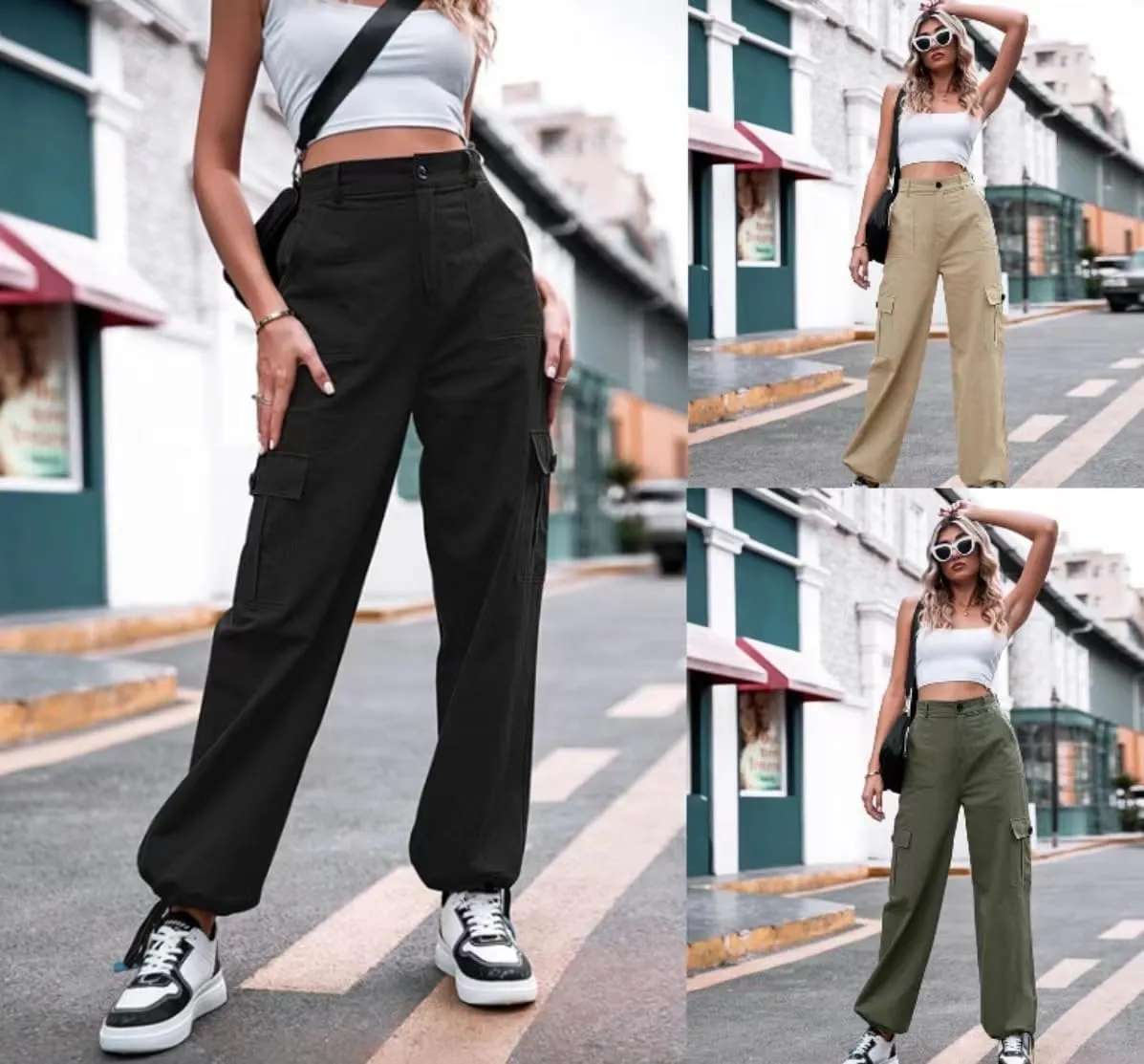 ZOCANIA Women's Casual High Waisted Cargo Pants Wide Leg Pants Solid Combat Military Trousers with Pockets