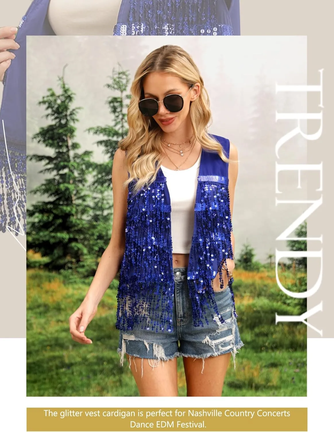 ZXZY Womens Sequin Fringe Sleeveless Vest Sparkly Lightweight Fitted Jacket Cardigan